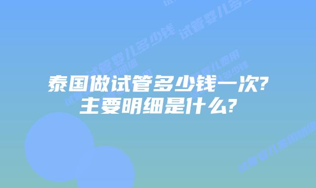 泰国做试管多少钱一次?主要明细是什么?