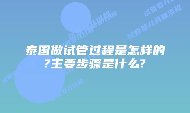 泰国做试管过程是怎样的?主要步骤是什么?