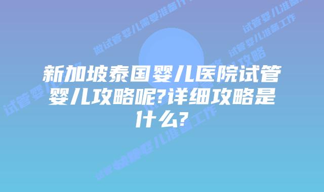 新加坡泰国婴儿医院试管婴儿攻略呢?详细攻略是什么?