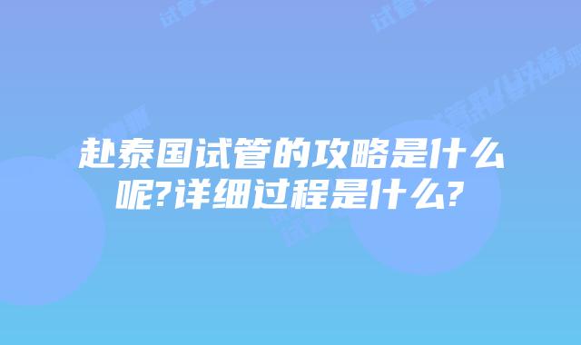 赴泰国试管的攻略是什么呢?详细过程是什么?
