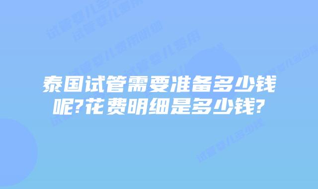 泰国试管需要准备多少钱呢?花费明细是多少钱?
