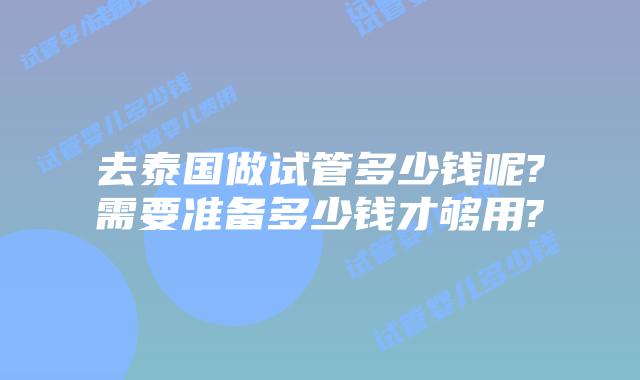 去泰国做试管多少钱呢?需要准备多少钱才够用?