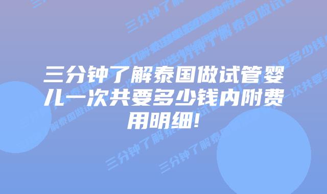 三分钟了解泰国做试管婴儿一次共要多少钱内附费用明细!