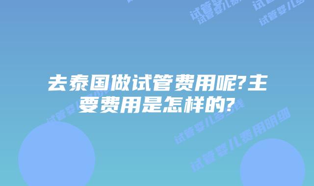 去泰国做试管费用呢?主要费用是怎样的?