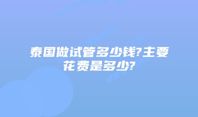 泰国做试管多少钱?主要花费是多少?