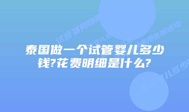 泰国做一个试管婴儿多少钱?花费明细是什么?