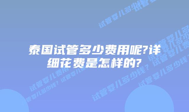 泰国试管多少费用呢?详细花费是怎样的?
