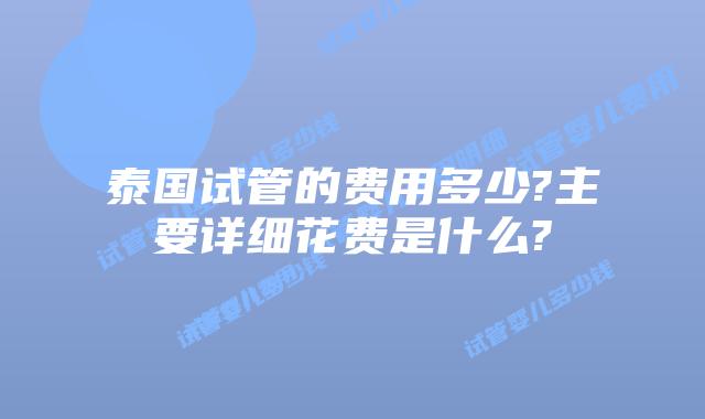 泰国试管的费用多少?主要详细花费是什么?