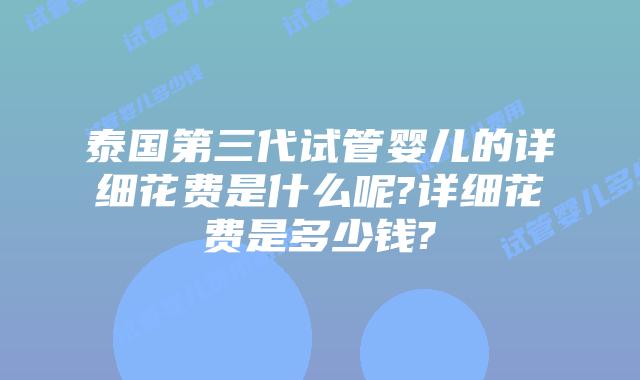 泰国第三代试管婴儿的详细花费是什么呢?详细花费是多少钱?