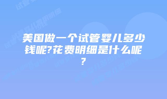 美国做一个试管婴儿多少钱呢?花费明细是什么呢?