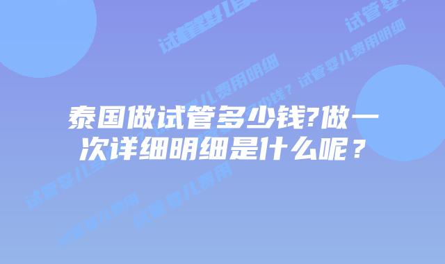 泰国做试管多少钱?做一次详细明细是什么呢?