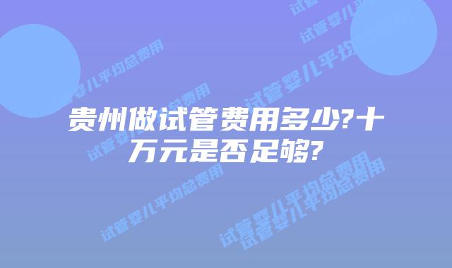 贵州做试管费用多少?十万元是否足够?