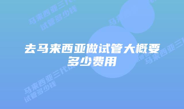 去马来西亚做试管大概要多少费用