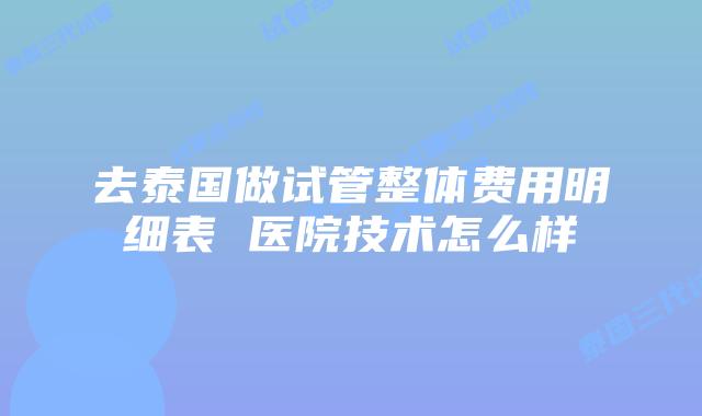 去泰国做试管整体费用明细表 医院技术怎么样