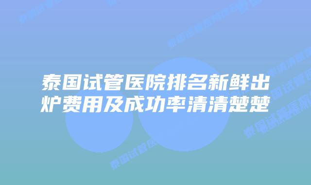 泰国试管医院排名新鲜出炉费用及成功率清清楚楚